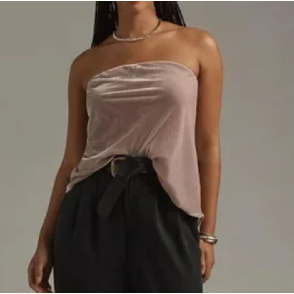 ~ NEW* Anthropologie Lg Tilda Strapless Top Velvet, Lt Mauve Muted Grayish Blush - Picture 12 of 16